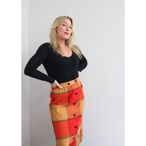 1970s Vintage Pendleton Wool & Plaid Fringe Skirt ~ Women's Extra Small XS SM - Picture 6 of 10
